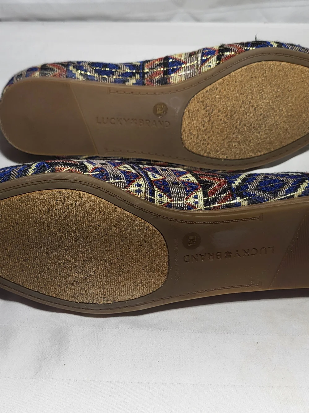 Lucky Brand Multicolor Geometric Pointed Toe Flats - Navy, Brown, Cream